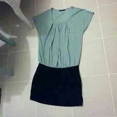 ドッキングワンピ　カーキ　送料無料　フリル　シンプル　チュニック　春物　夏物