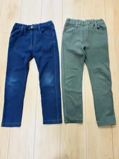 ダークブルー＆カーキ ストレッチパンツ 2点セット 120cm