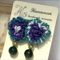 No.104 ハンドメイドピアス　刺繍ピアス　フラワーピアス　天然石ピアス