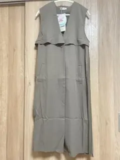 低身長LLサイズカーキ ノースリーブ ロングベスト