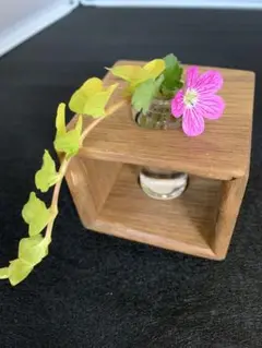 木製キューブ型一輪挿し ガラス瓶付き