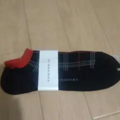 BURBERRY チェック柄ソックス 25-27cm 黒/赤
