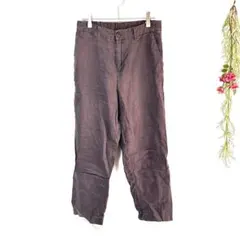 【MUJI】無印良品 リネン100% クロップドパンツ 麻 ブラウン (M)