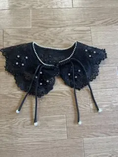 新品未使用黒いレースつけ襟 パールビーズ付き