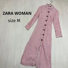 ZARA WOMAN ストライプ リネンブレンド シャツ マキシ丈 ワンピースのサムネイル