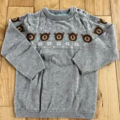 セーター　90 男女　長袖　トップス　ニット　くま　グレー