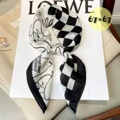 スカーフ シルク調 白 黒 チェック 柄 かわいい おしゃれ キレイめ