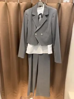 グレー ストライプ ダブルボタン スーツセット