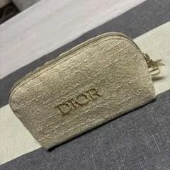 Dior ディオール ノベルティ ポーチ ゴールド ツイード チャーム付　未使用