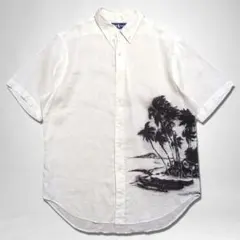 Ralph Lauren 90s-00s リネンシャツ ヤシの木 水墨画 アート
