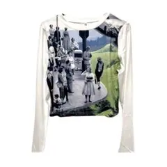 y2k 平成ギャル　カラフル長袖Tシャツ　パッチワーク　人像柄カットソー　00s