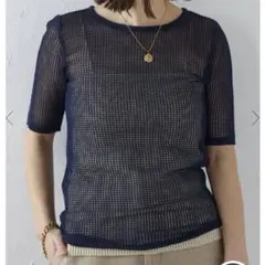 BONJOUR SAGAN クルーネックメッシュニット半袖プルオーバー