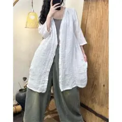オーバーサイズ 薄手 無地＆シンプル レトロ カーディガン 3色展開