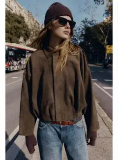 ZARA スエード調ボンバージャケット ブラウン M