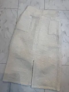 グリーンパークス　ツイード ホワイト　白　スカート　ロング　スリット　ポケット