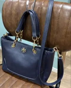 Tory Burch 2wayショルダーバッグ ネイビー ゴールドチェーン　美品