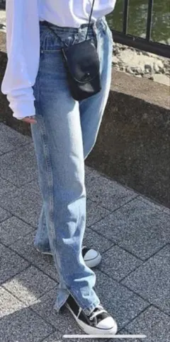 キャナルジーン via j サイドスリットデニムパンツ Mサイズ　ハイウエストのサムネイル
