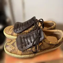 フェラガモヘビ革 レースアップ スニーカー ブラウンsize81/2 EEのサムネイル