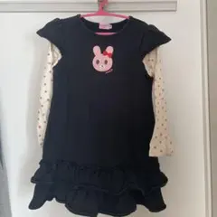 ミキハウスホットビスケッツ　うさぎ長袖Tシャツフリルワンピース黒110