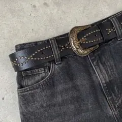 ウエスタンベルト スタッズベルト 黒 y2k アメカジ ブラックターコイズ 金色