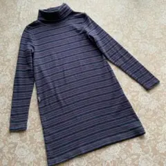 マドモアゼルノンノン　ストレッチウールボーダーカットソーワンピース38(M)紫系