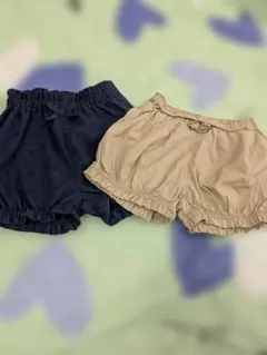 80cmフリル付き半ズボンセットネイビー・ベージュ