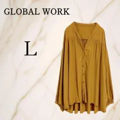 グローバルワーク【L】フレアブラウス スキッパー襟 長袖 とろみ レーヨン100