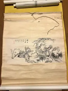 竹と花の水墨画 掛軸12–03 kakejiku_yk-9703