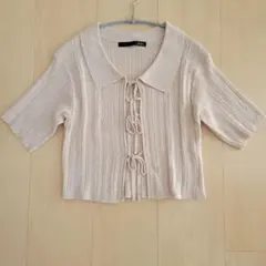 Heather ヘザー　ラメリボンニット 半袖　ピンク