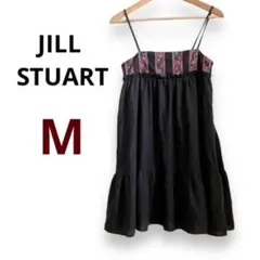 ジルスチュアート　ベルト付き　花柄　刺繍　フリル　ワンピース　チュニック　黒　M