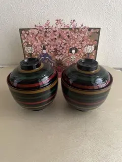 蓋付きお椀　コマ塗り2個セット