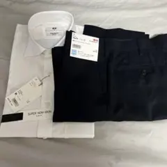 【新品】ユニクロ スリムフィットYシャツ M & 感動パンツネイビー 76×76
