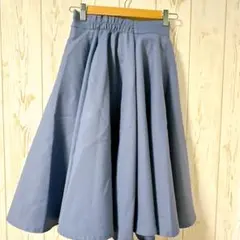 青 フレアスカート ひざ丈 ゴムウエスト リボン 即日発送