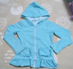 水色水玉フード付きラッシュガード★110サイズ★女の子プール海水遊び