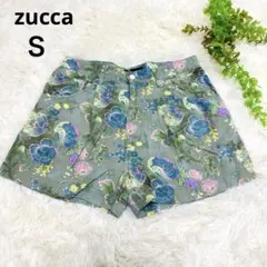 zucca ズッカ◆花柄ショートパンツ(S)緑　ボタニカル柄　日本製　コットンのサムネイル