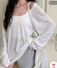 袖リボン付きシアートップス