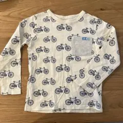 自転車柄 長袖カットソー クリーム色