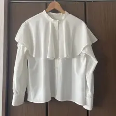 RETRO GIRLフリル付きホワイト長袖シャツ Fサイズ