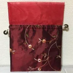 【新品未使用】アジアン風 刺繍巾着
