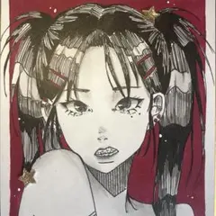 手描きイラスト ミニ色紙 オリジナル コピック 原画 女の子 一点物
