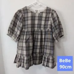 美品 BeBe チェック柄 半袖ワンピース 90