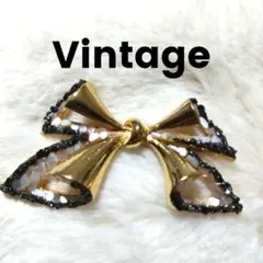 ヴィンテージ ゴールドリボンブローチ