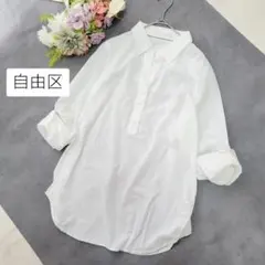 美品＊自由区　白　スキッパー長袖ブラウス＊シアーのサムネイル