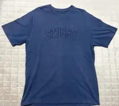 【美品】STUSSY ステューシー アーチロゴ 刺繍 Tシャツ フェードブルー