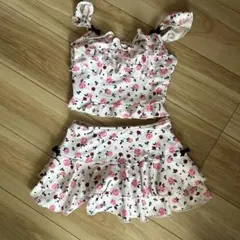 メゾピアノ　mezzo piano 総花柄フリル水着セット 100cm