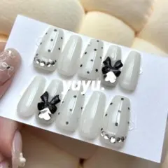 【現品】ネイルチップサイズオーダー ドット ちゅるんネイル ワンホン 韓国