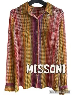 美品✨MISSONIミッソーニ☆オレンジタグマルチカラーメッシュシャツブラウスのサムネイル
