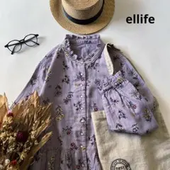 c259＊ エリフェフリル襟袖 コットンダブルガーゼ シャツワンピース