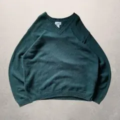【名作】90s カナダ製 L.L.Bean Vネック コットンニット 緑 L