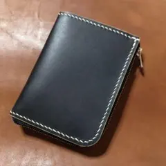 超特価☆ヌメ革(ブラック·茶芯)☆ハンドメイド☆コンパクトウォレット·L